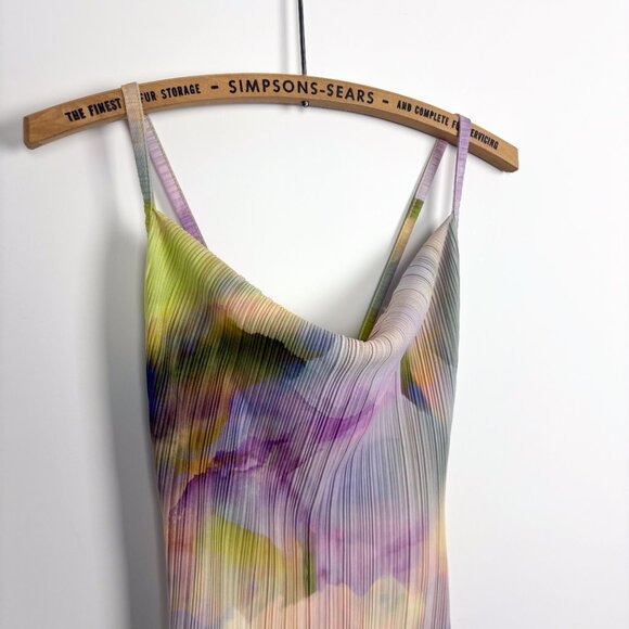 PrettyLittleThing Womens Watercolour Plissé Maxi Dress Multi Pastel Size 4 Cowl - Picture 5 of 8